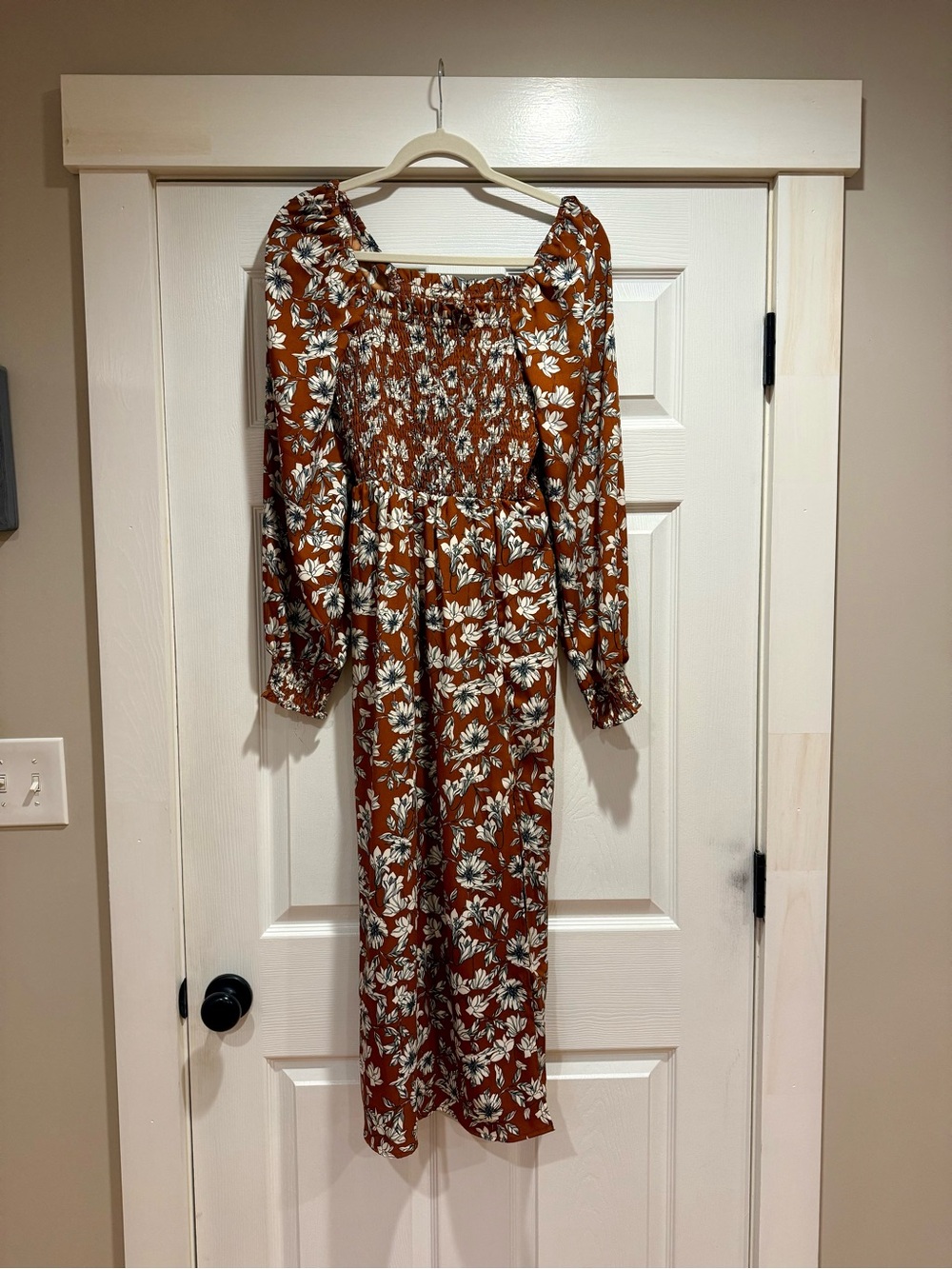 La Ligne for Target Rust Floral Long-Sleeve Smocked Maxi Dress